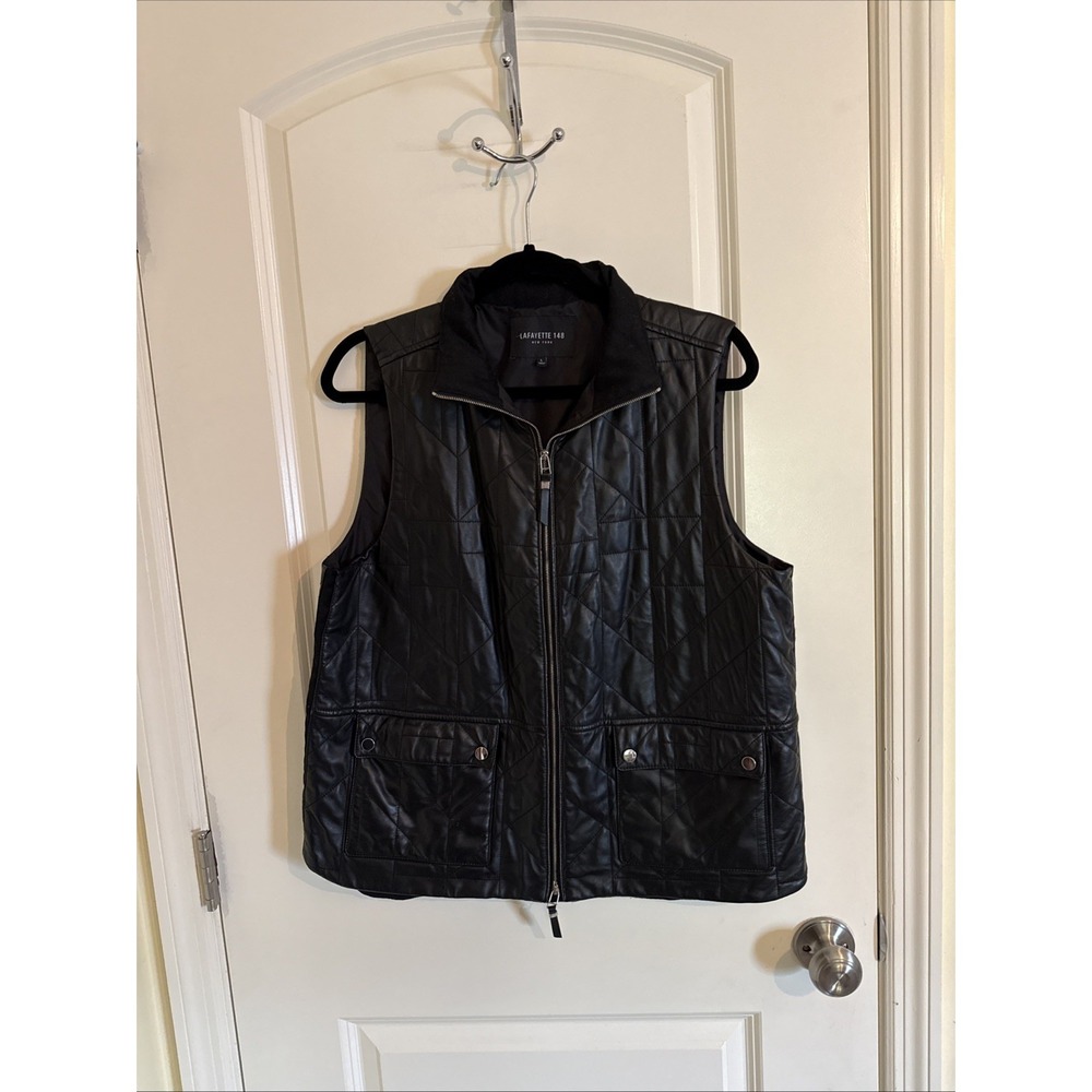 Lafayette 148 New York Greenlee Tissue-Weight Lamb Black Leather Vest Size Large